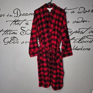 Men's Portuguese Flannel Wrap Robe, The Vermont Country Store, Red & Black, L